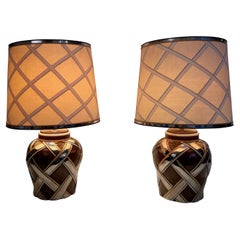 Important Pair of Ceramic Lamps with Ribbons Decor, French, Circa 1970