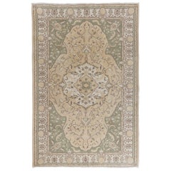 6.4x10 Ft Vintage Hand-Knotted Oushak Area Rug in Beige & Green