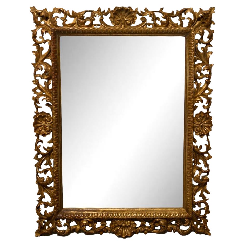 Neoclassical Empire Gold Hand Carved Wooden Square Mirror, Spain, 1970 For Sale
