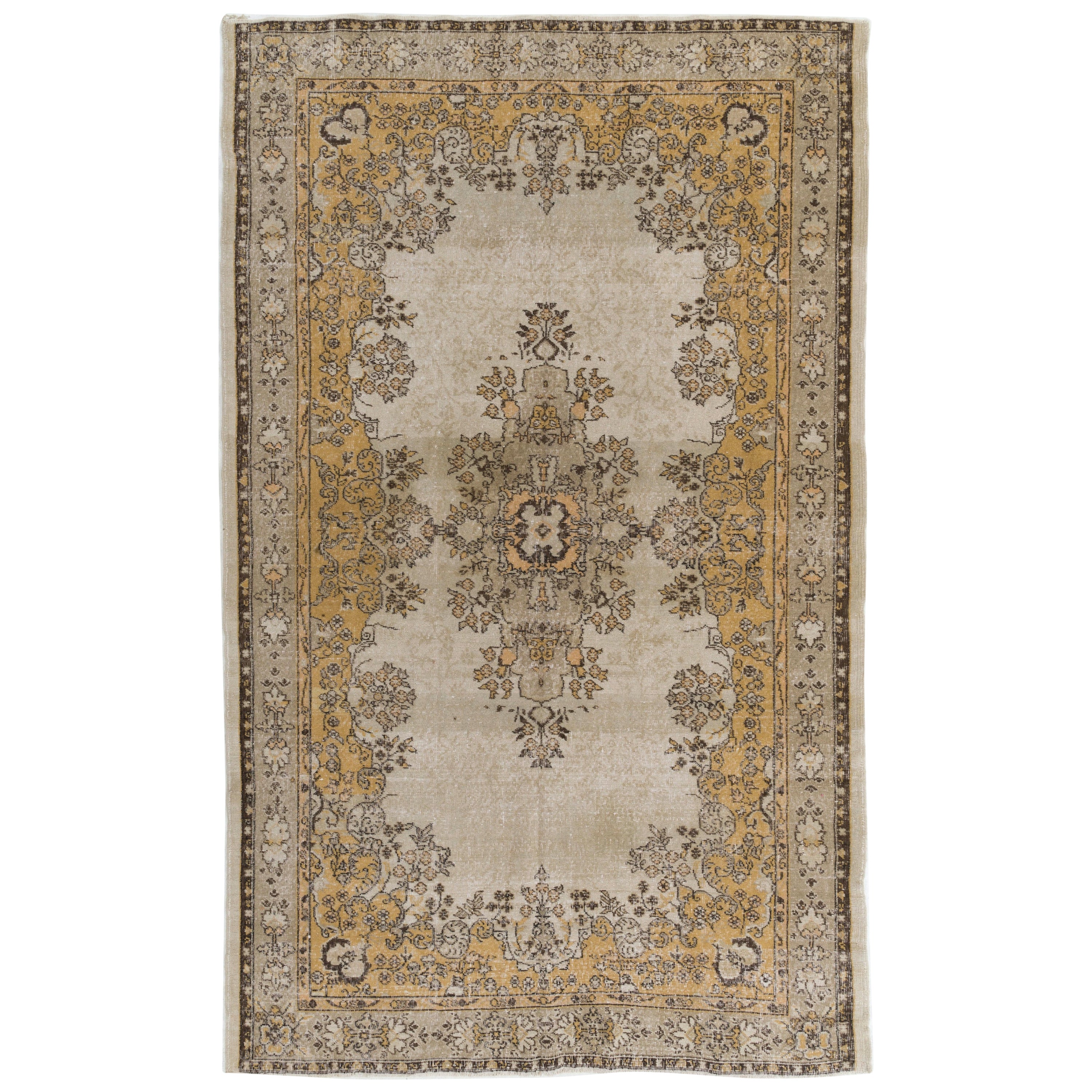 6.7x10.6 Ft Fine Vintage Turkish Rug in Light Gray, Brown, Rust and Beige Colors For Sale