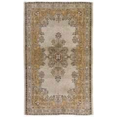 6.7x10.6 Ft Fine Vintage Turkish Rug in Light Gray, Brown, Rust and Beige Colors