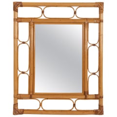 1980s Spanish Handmade Bamboo Mirror