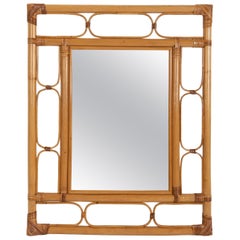 1980s Spanish Handmade Bamboo Mirror
