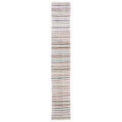 Retro 3.2x19 Ft Long Striped Kilim Runner 'Flat Weave', Adjustable Cotton Rag Rug