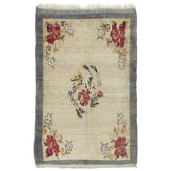 4,7x7.3 Ft feiner handgeknüpfter Vintage-Blumenteppich aus Konya, 100 % Wolle