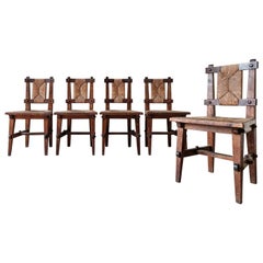 Set of five Mid-century Spanish Finca Dining room Chairs in Brutalist style