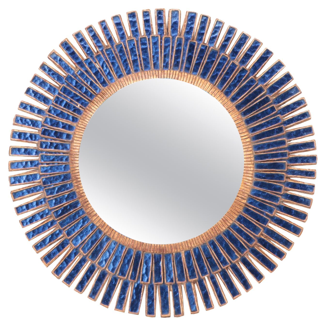 Miroir convexe en talosel bleu et résine, contemporain.