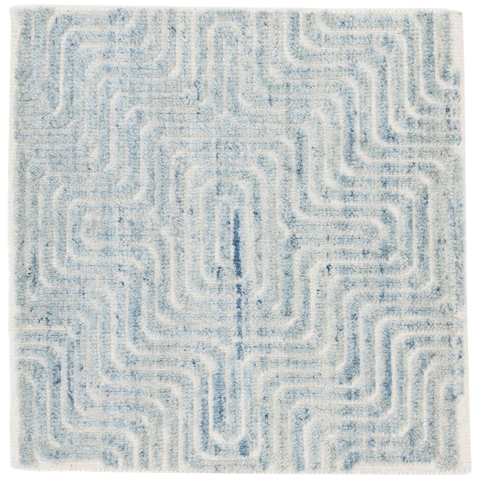 Moderner moderner handgefertigter blauer Labyrinth-Wollteppich im marokkanischen Stil