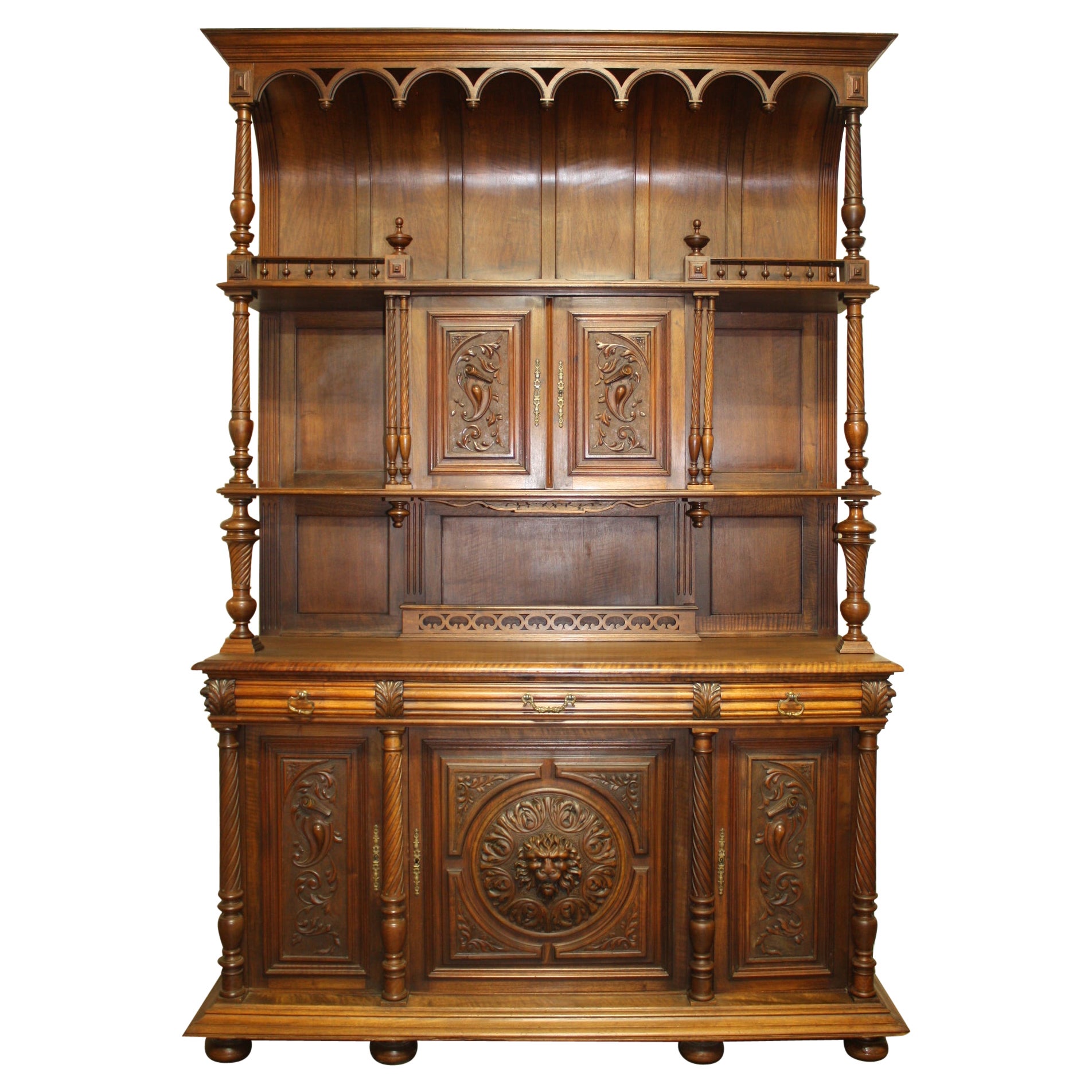 French 19th Century Gothic Long Cabinet "deux-corps"