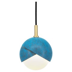 Benedict Pendant Light, Prussian Blue, Satin Brass Details, 9in diameter 