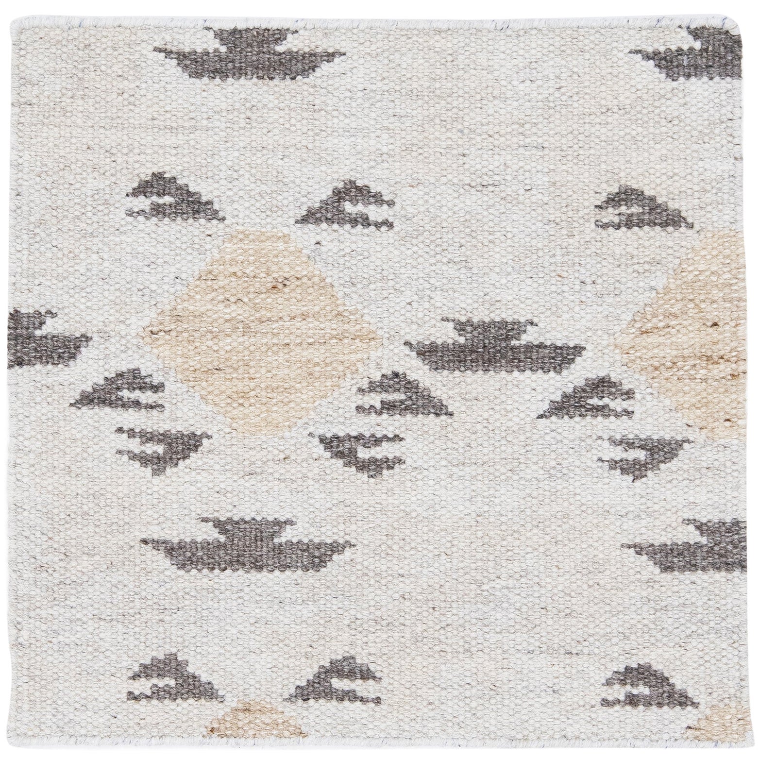 Modern Swedish Style Handwoven Abstract Custom Ivory Wool Rug For Sale