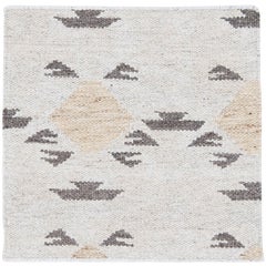 Modern Swedish Style Handwoven Abstract Custom Ivory Wool Rug