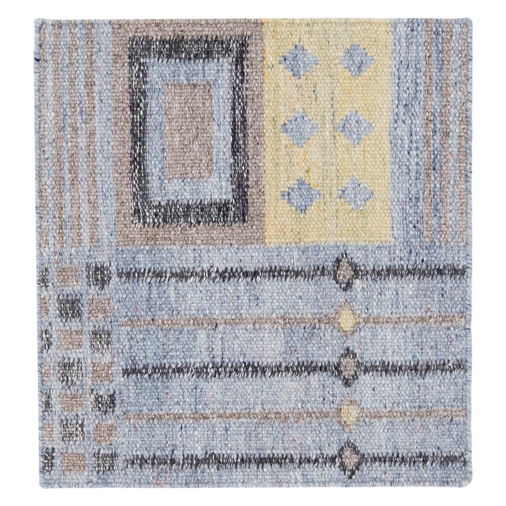 Modern Swedish Style Handwoven Blue Custom Wool Rug