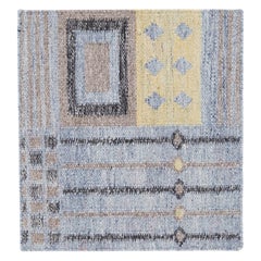 Modern Swedish Style Handwoven Blue Custom Wool Rug