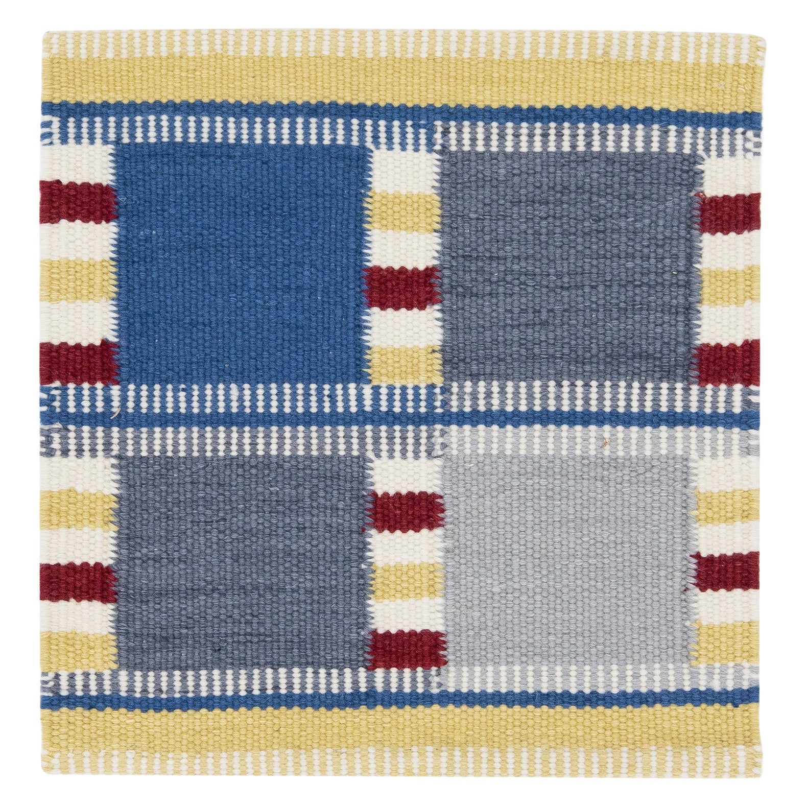 Modern Swedish Style Handwoven Blue/Grey Custom Wool Rug For Sale