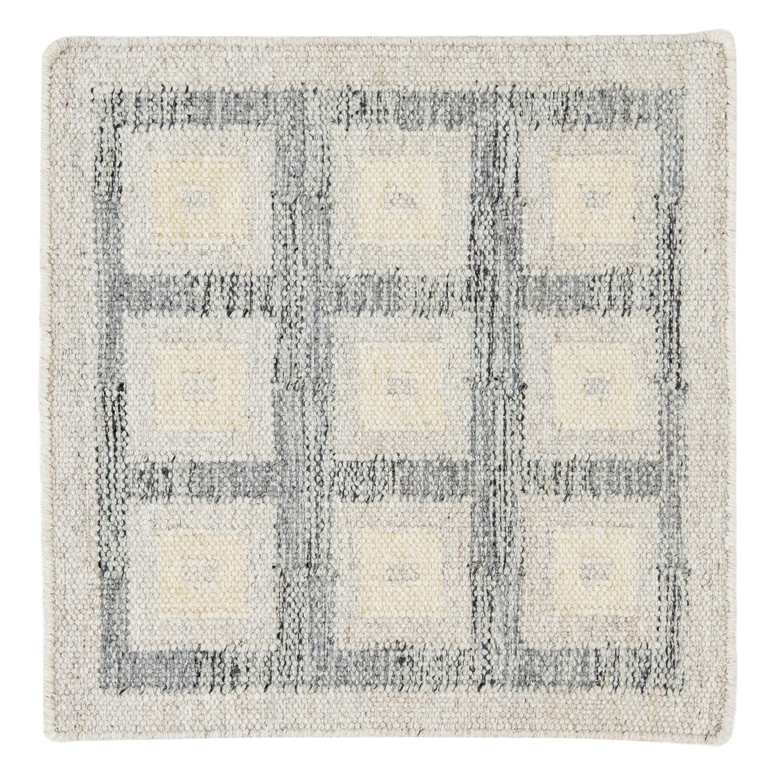 Moderner handgewebter grauer geometrischer Wollteppich im schwedischen modernen Stil