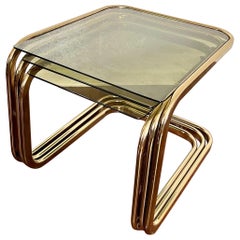 Vintage Mid-Century Modern Brass Smoked Glass Nesting Tables by Milo Baughman