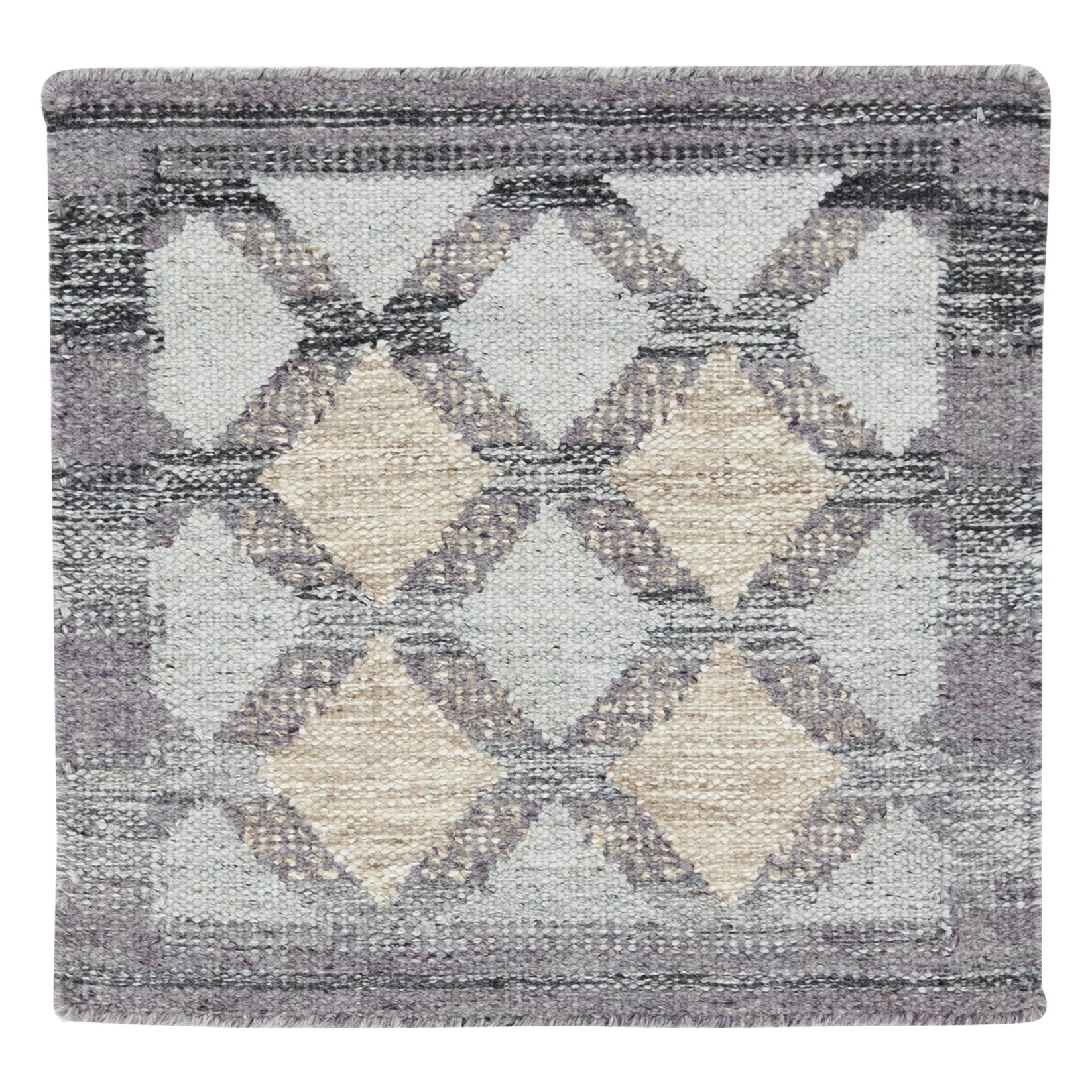 Modern Swedish Style Handwoven Grey Geometric Custom Wool Rug For Sale
