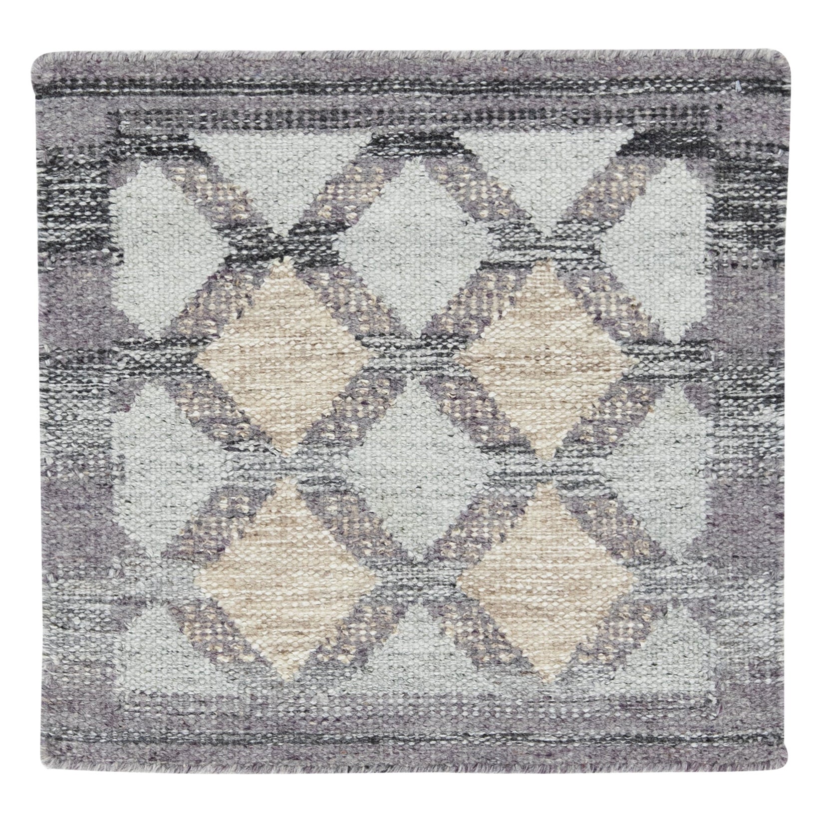 Modern Swedish Style Handwoven Grey Geometric Custom Wool Rug