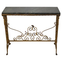 Vintage 1920's Italian Renaissance Iron & Mable Console Table Floral Details