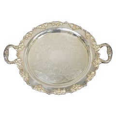 Antique Crescent Silver Plate Grape Vine Pattern Round Platter Tray
