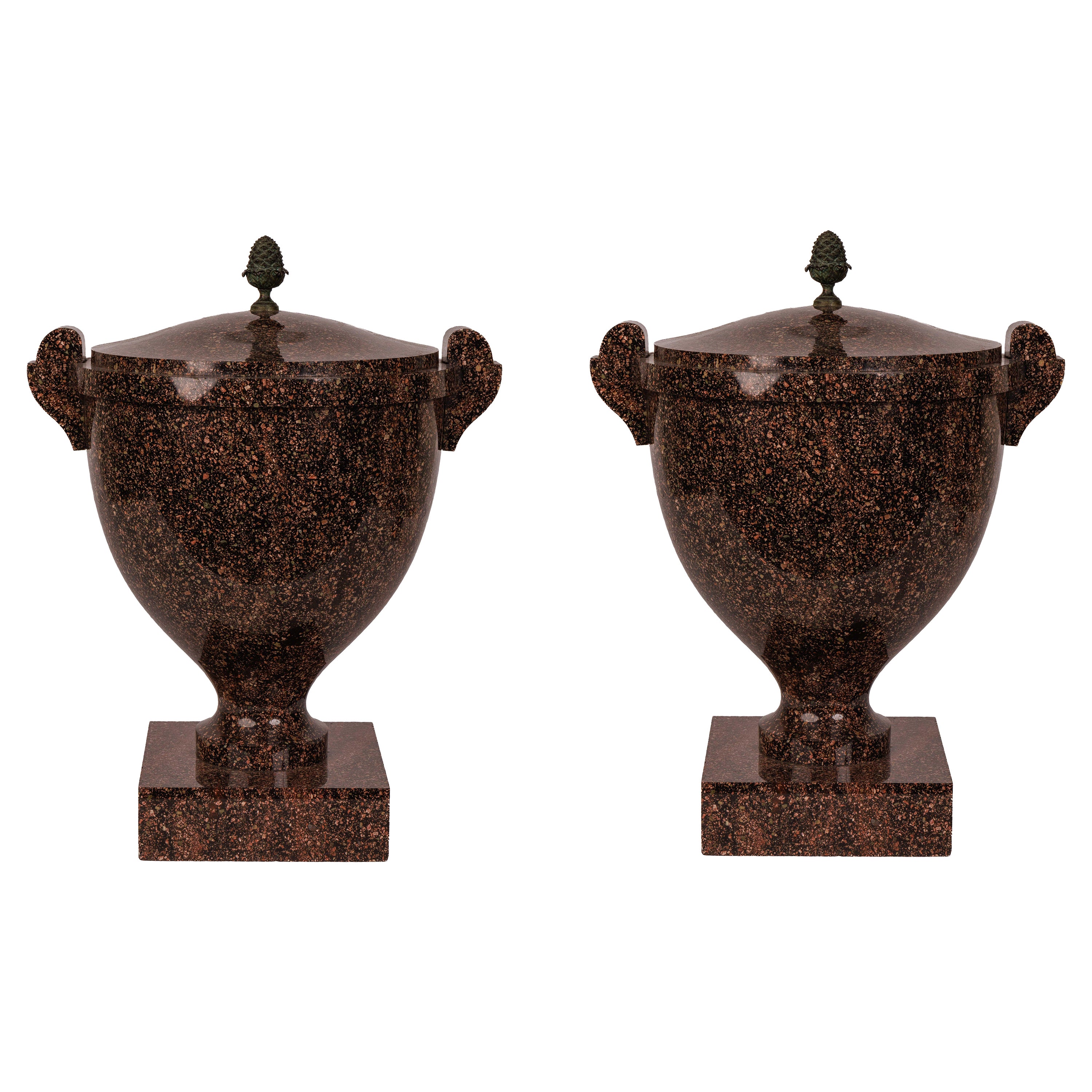 Large Pair of Swedish Blyberg Porphyry Vases and Covers, Early 19th Century For Sale