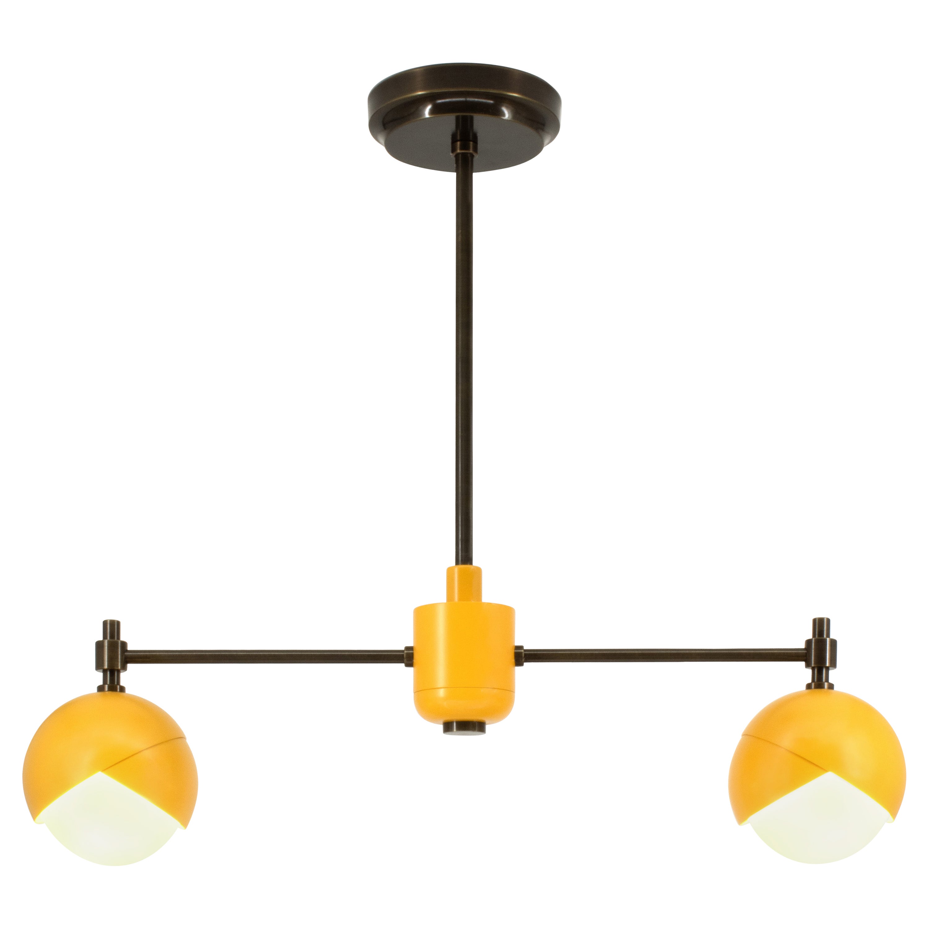 Benedict Two Light Chandelier in Yellow Powder Coat and Brown Brass