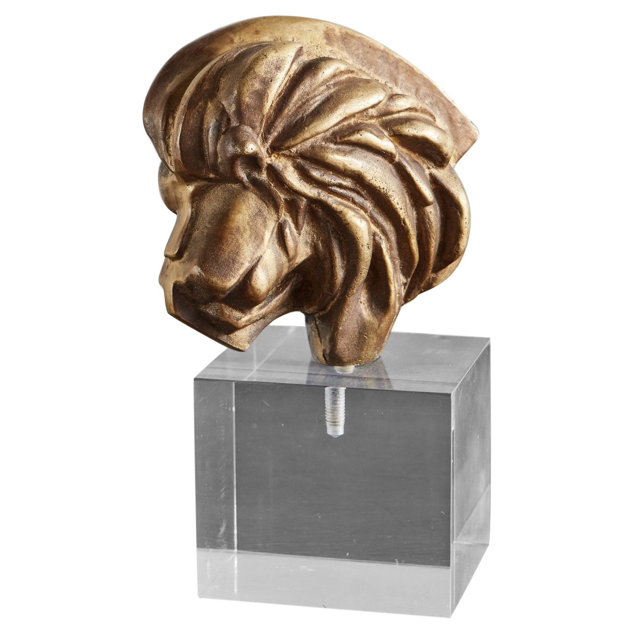 Brass Lion Mounted on Lucite Base, Italy, 1970s For Sale