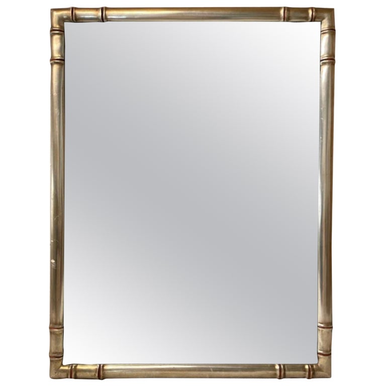 Mid-Century Silver+Gold Faux Bamboo Mirror For Sale