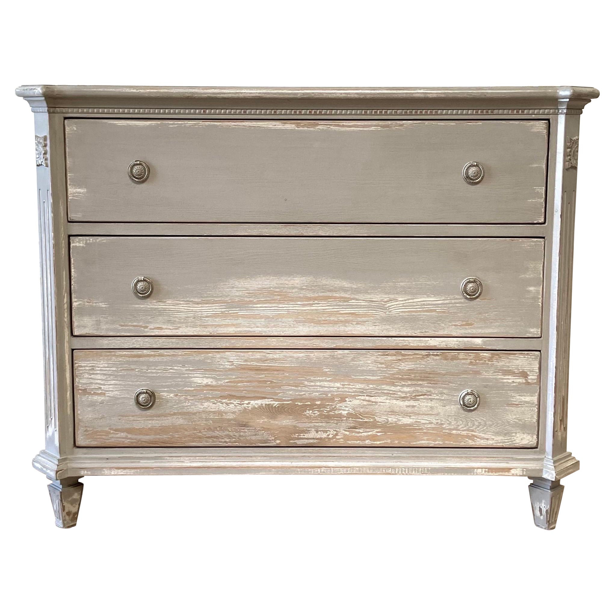 French Inspired Gray Painted Weathered Chest of Drawers