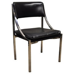 Howell Interlake Mid-Century Modern Sleek Chrome Black Vinyl Dining Chairs, '1'