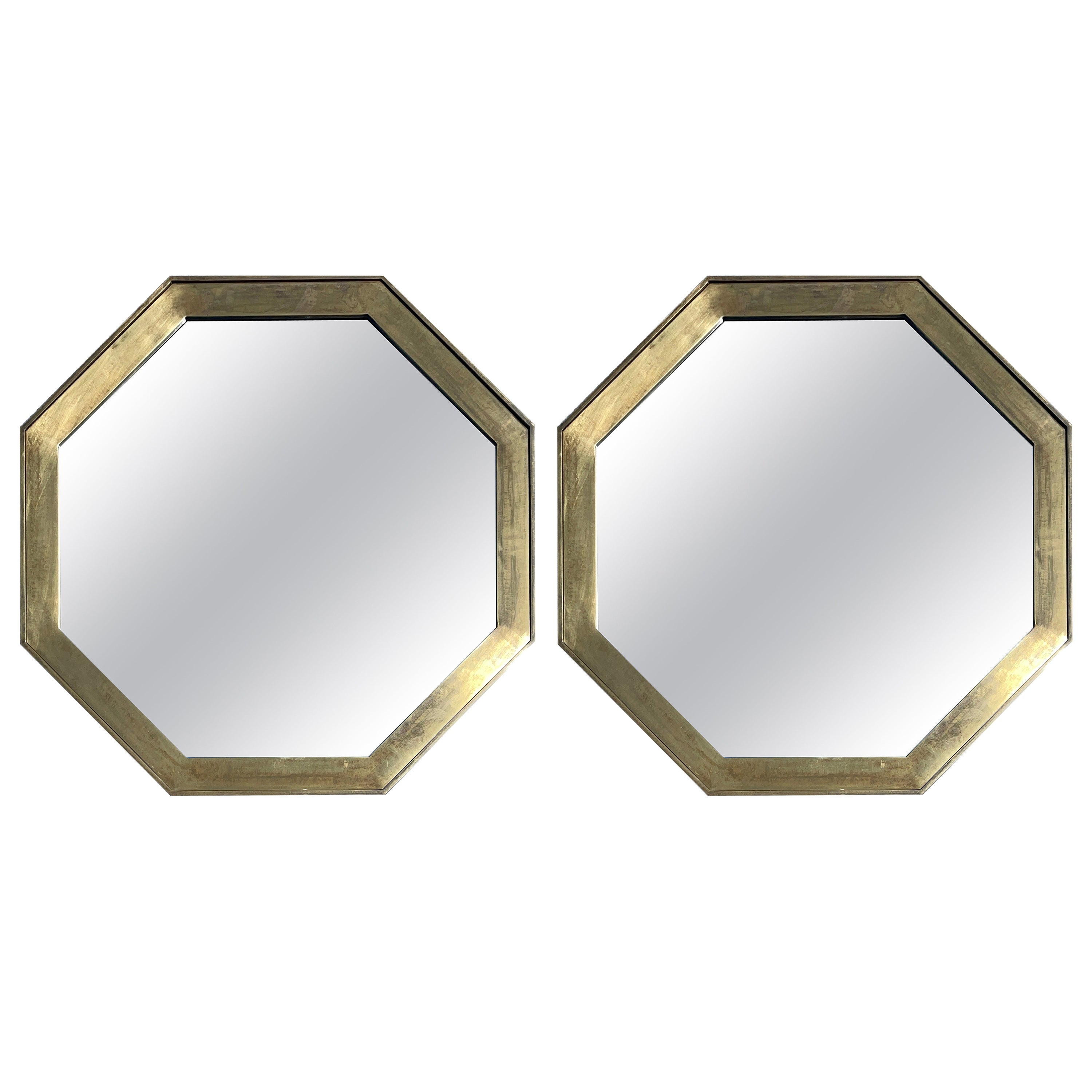 Pair of Brass Octagonal Mirrors by Widdicomb For Sale