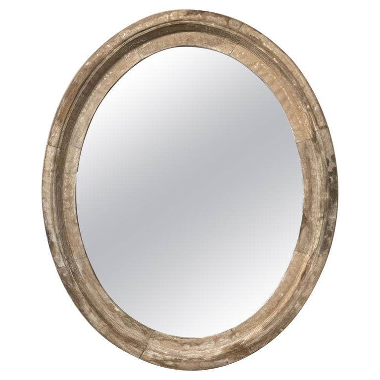 Rustic Whitewashed Mirror Antique Oval Rustic White Washed Painted Mirror at 1stDibs