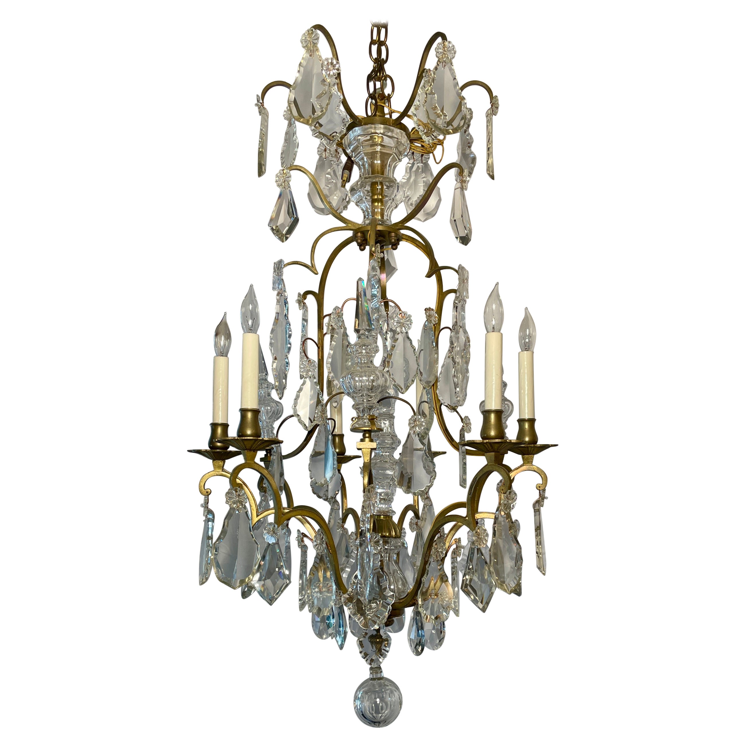 Antique French Baccarat Crystal and Bronze D' Ore Chandelier, circa 1880-1890 For Sale