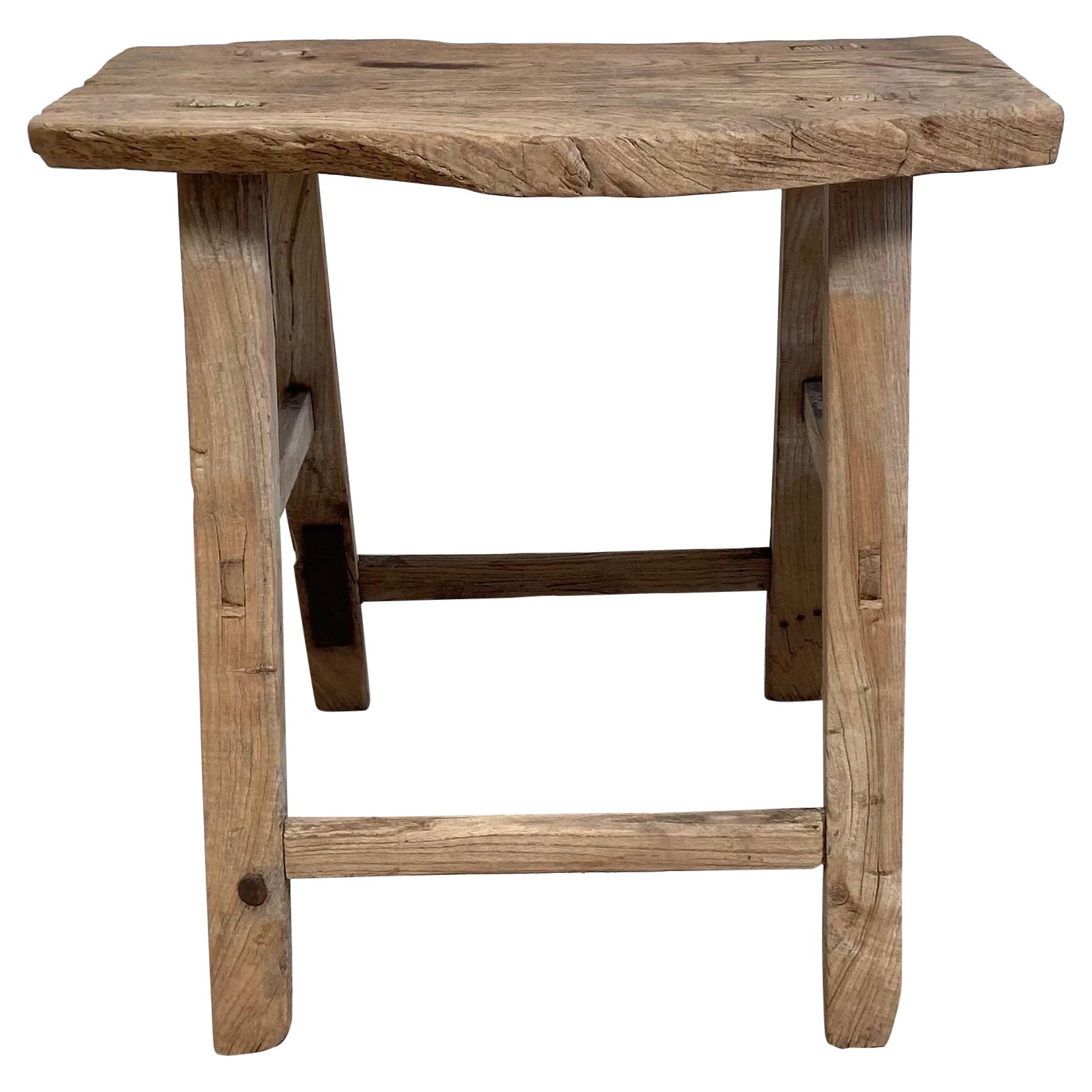 Vintage Elm Wood Stool 