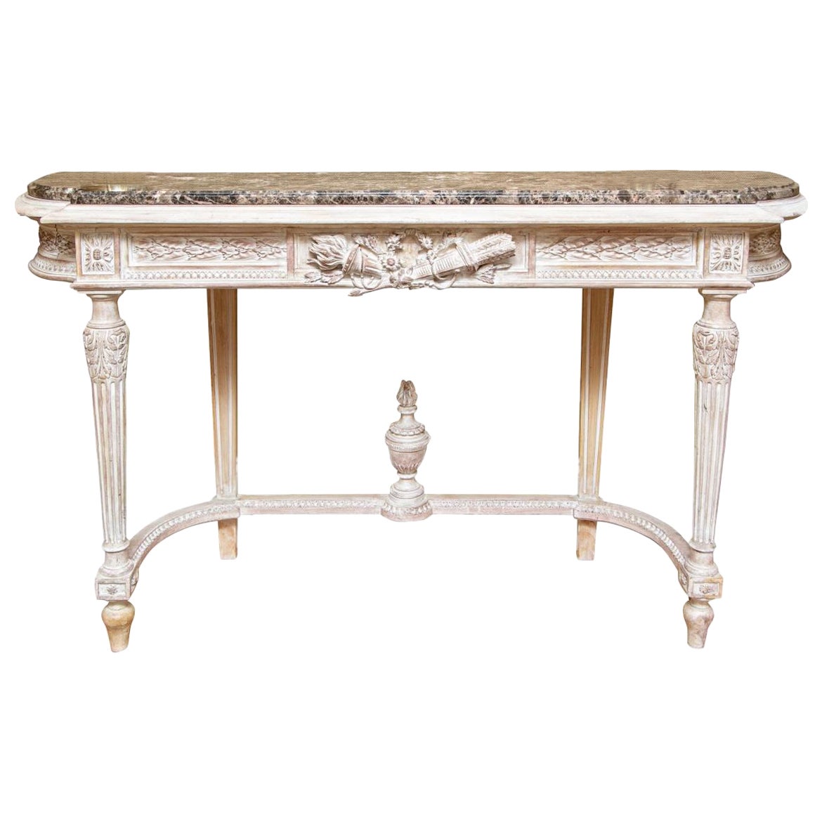 Fine French Style Carved Wood Console Table with Marble Top
