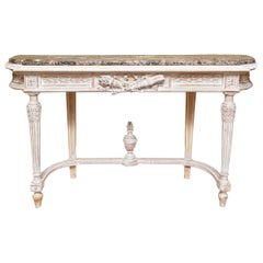 Fine French Style Carved Wood Console Table with Marble Top