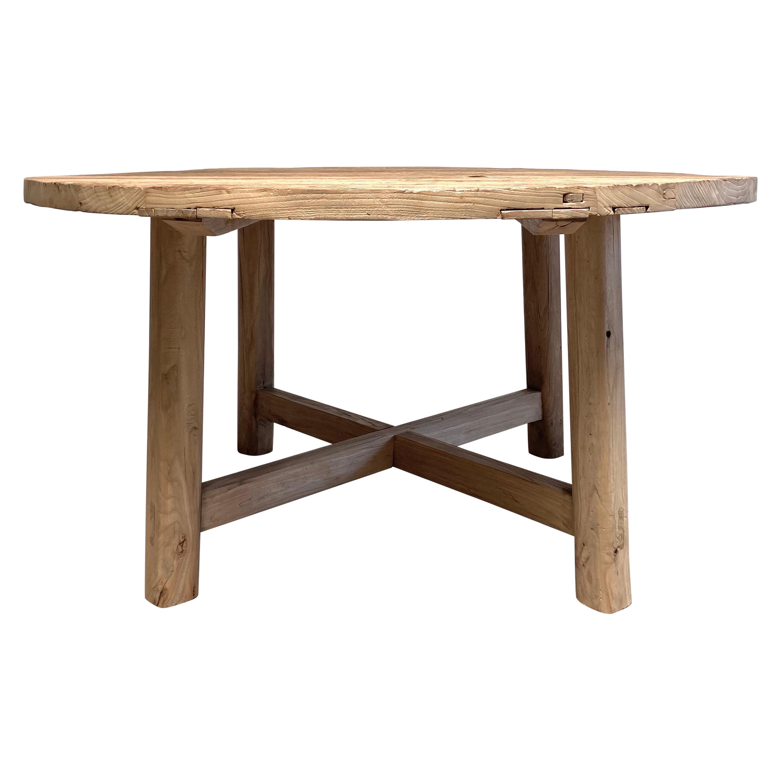 Custom Made Reclaimed Elm Wood Round Dining Table with Modern Legs at