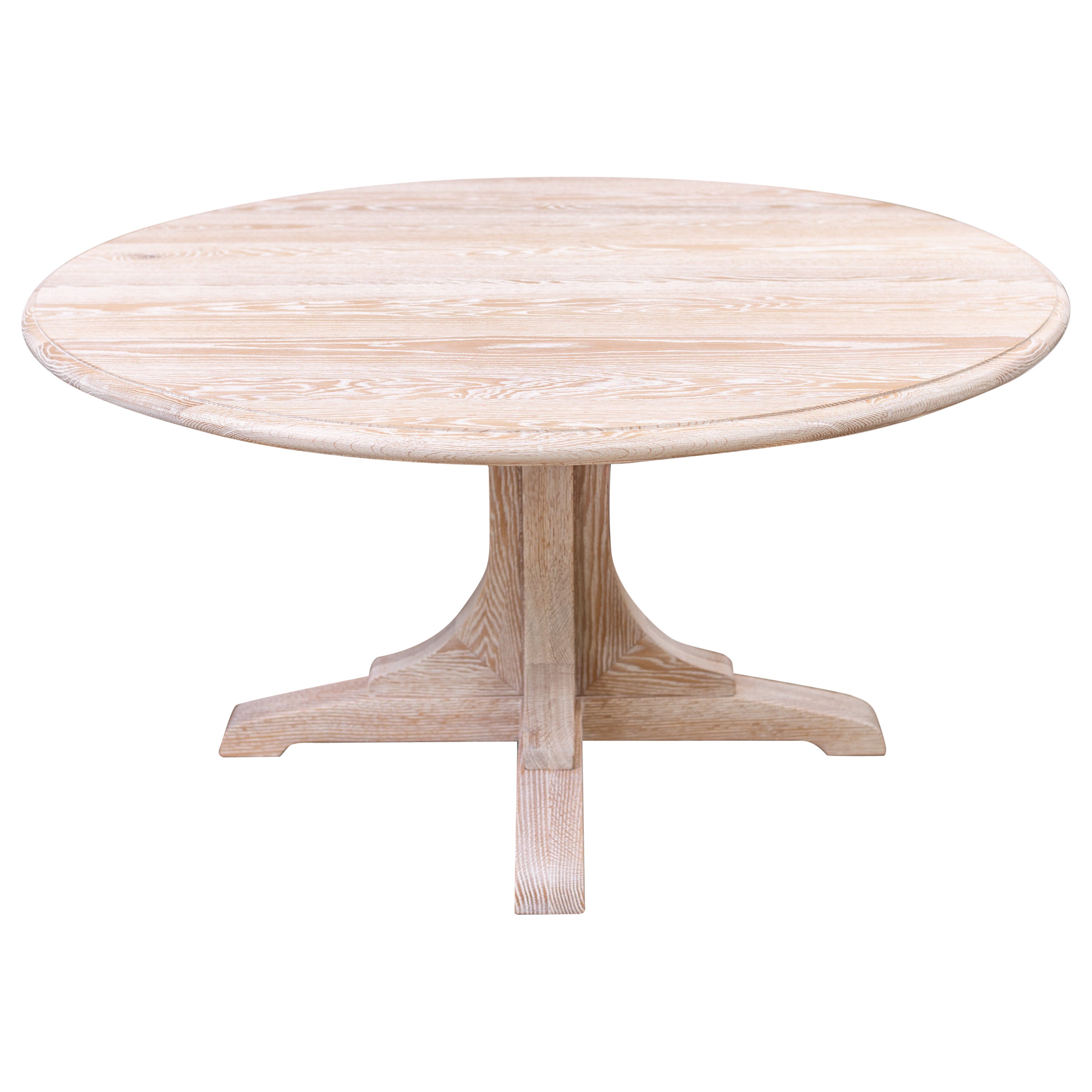Round Solid Oak Dining Table in Sandblasted Sun Bleached Finish For Sale