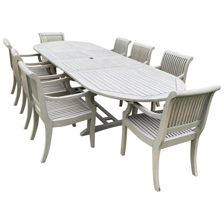 Large Teak Outdoor Extension Table and 8 Chairs Garden Dining Set For Sale