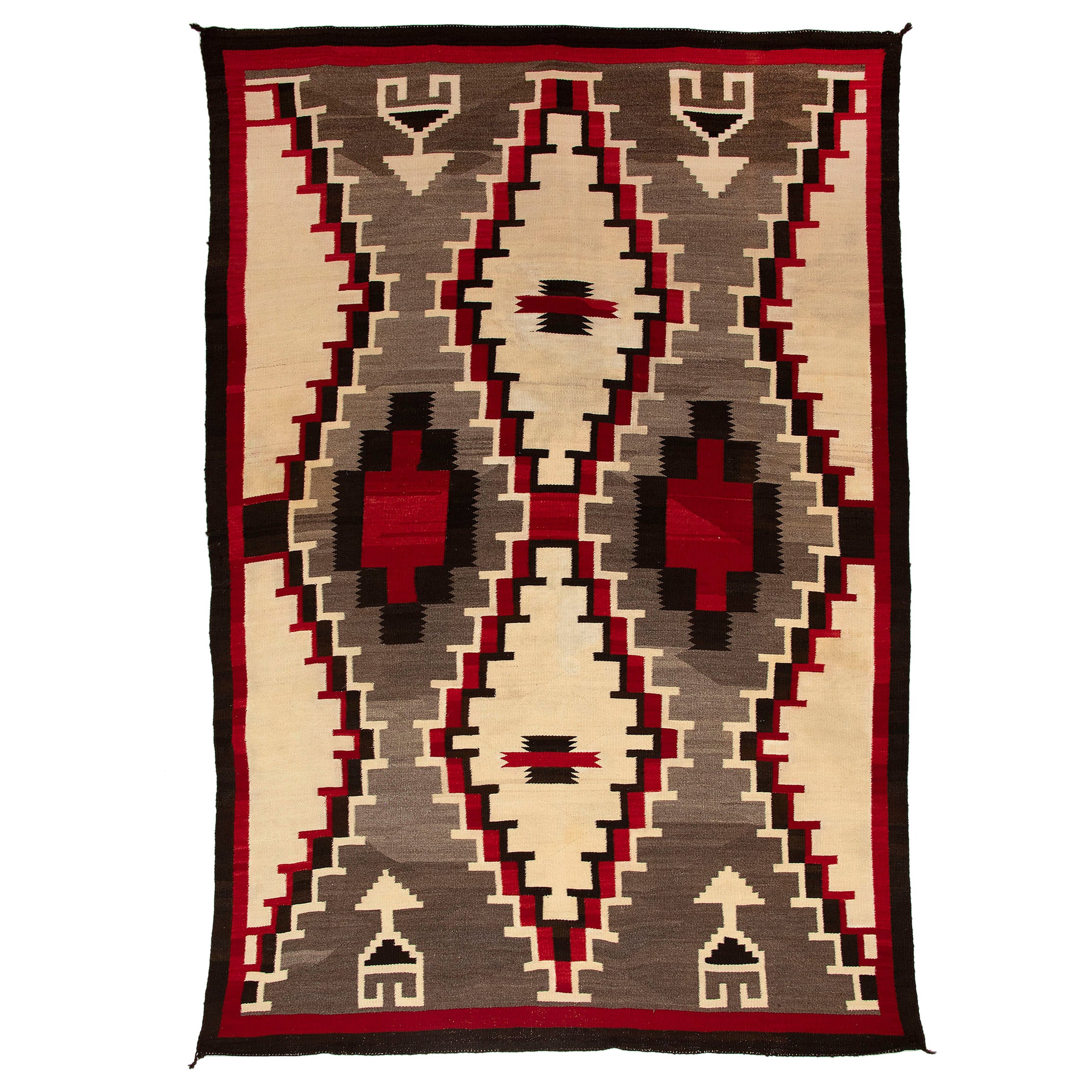 Vintage Navajo Area Rug, Circa 1930 Ganado Trading Post, Ecru Red Gray Brown For Sale