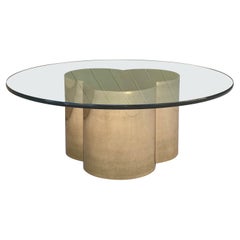 1960s Curtis Jere Sculptural Brass Trefoil Pedestal Round Coffee Table