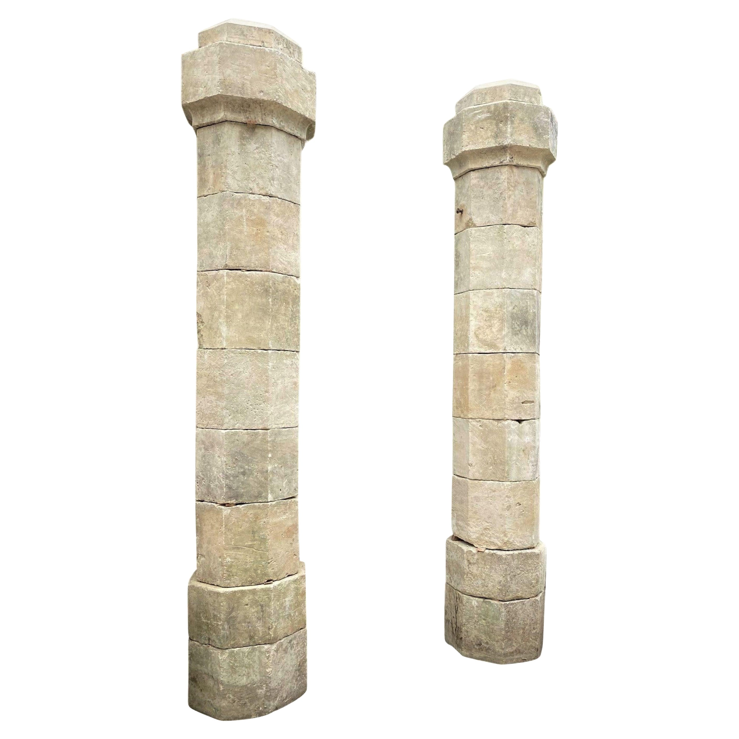 Antique Hand Carved Stone Garden Pillars Columns Posts & Base Pedestal Dealer LA