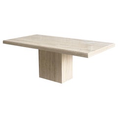 1970s Italian Rectangular Travertine Pedestal Dining Table