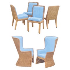 1960s Brown Jordan Trompe L’ Oeil Wicker Rattan Dining Chairs, 6 Pieces