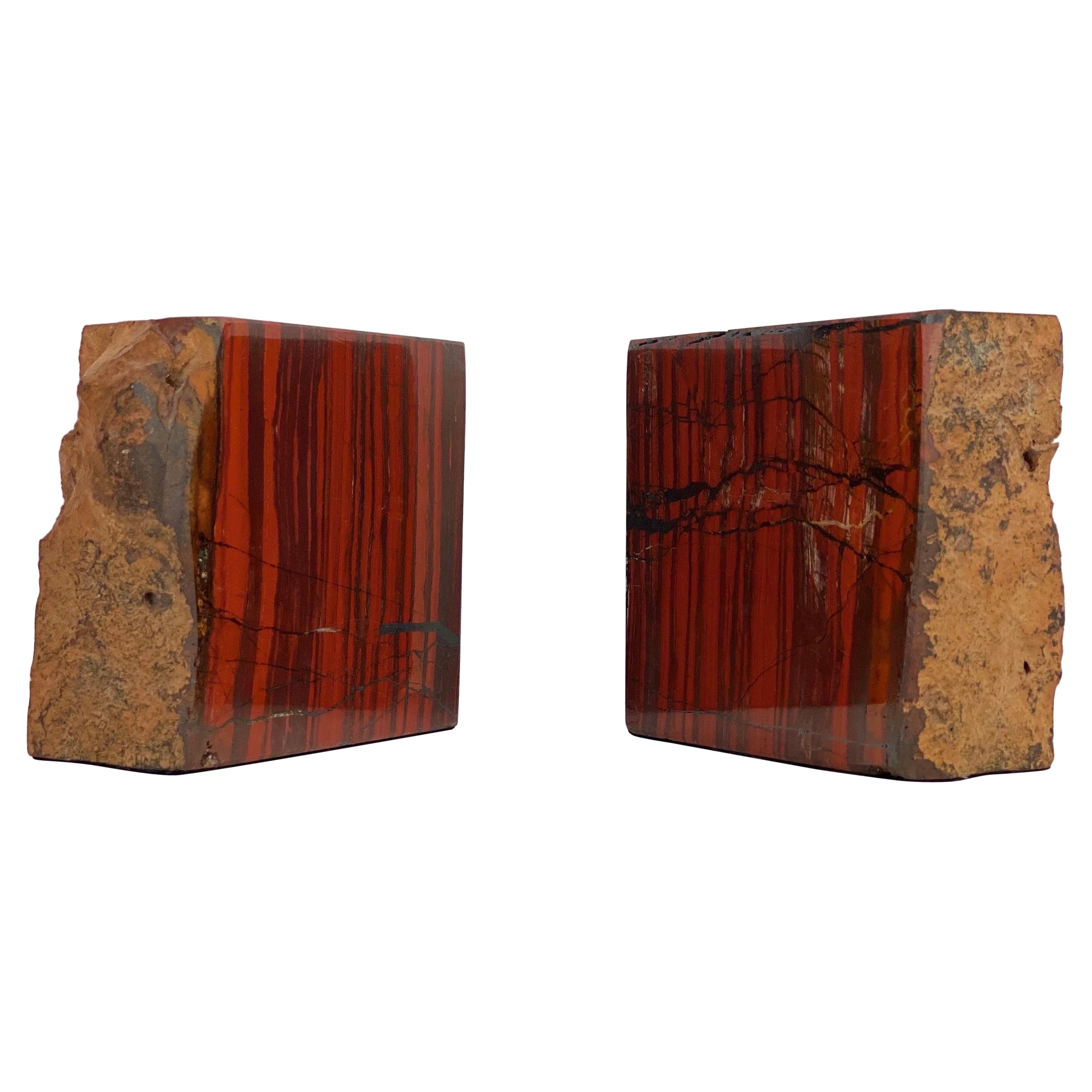 Vintage Petrified Wood Square Red Bookends, a Pair