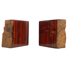 Vintage Petrified Wood Square Red Bookends, a Pair