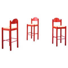 Cassina Rare Red Bar Stool Chair by Vico Magistretti, Set of 3
