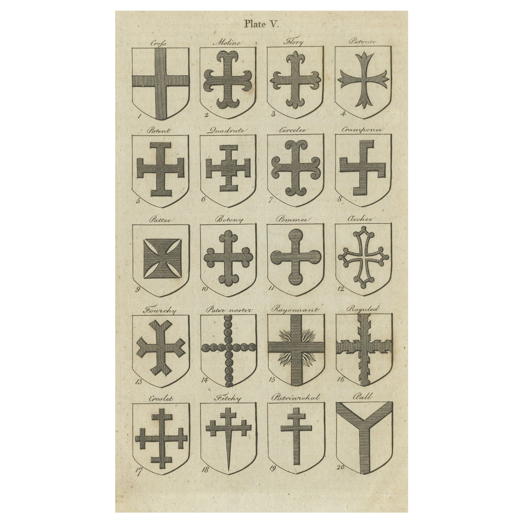 Antique Print of Heraldry Crosses in England, c.1820
