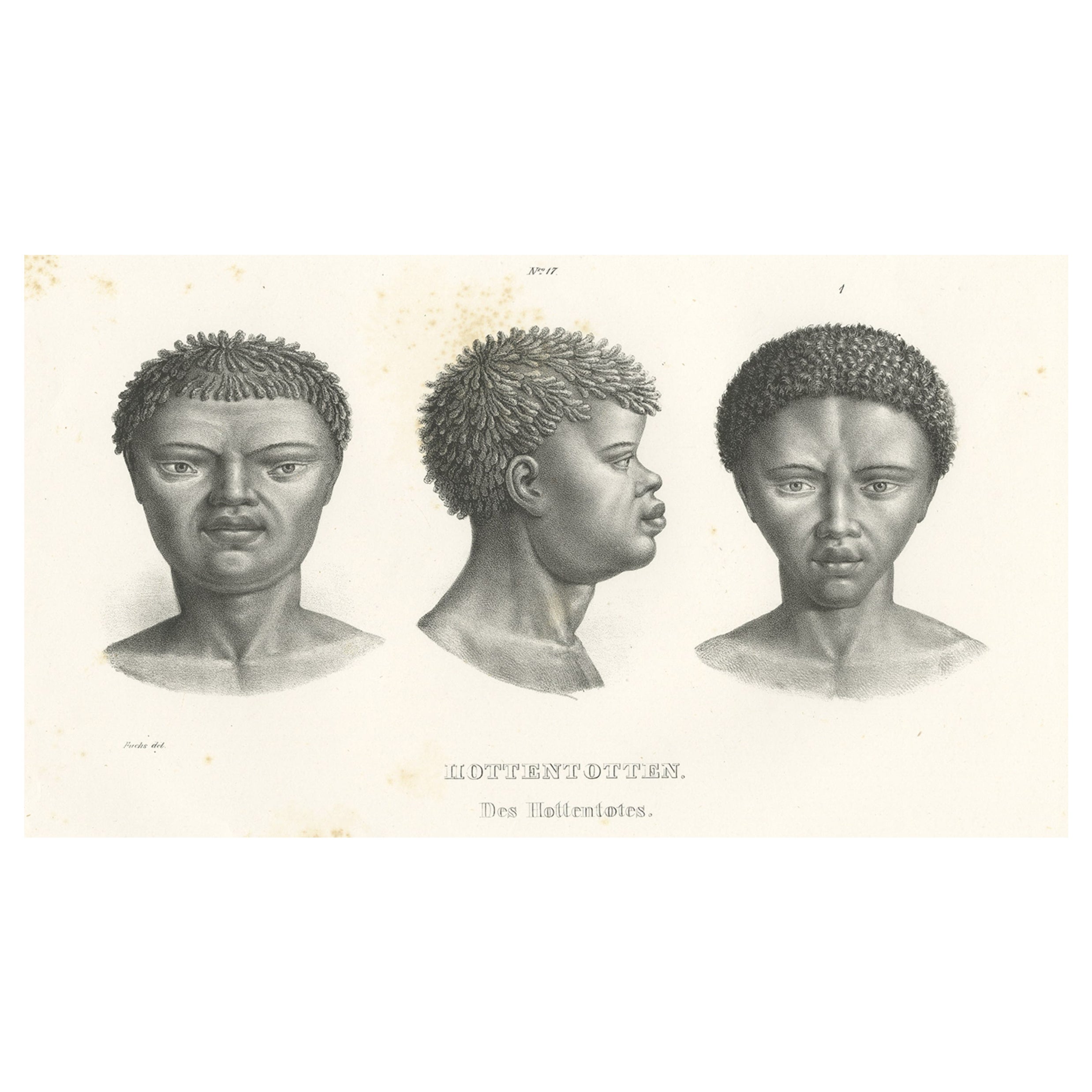 Impression ancienne de Khoikhoi, tribu de Hottentot en Afrique du Sud, vers 1845 en vente